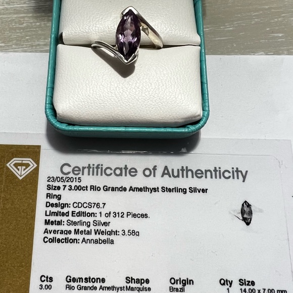 Amethyst 3 Carat Marquise Cut Sterling Silver Ring - Picture 2 of 10